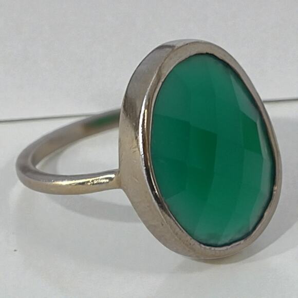 Vintage 925 Gold Plated Jadeite Ring Large Faceted Green Oval Stone sz 8.5 - Picture 4 of 9
